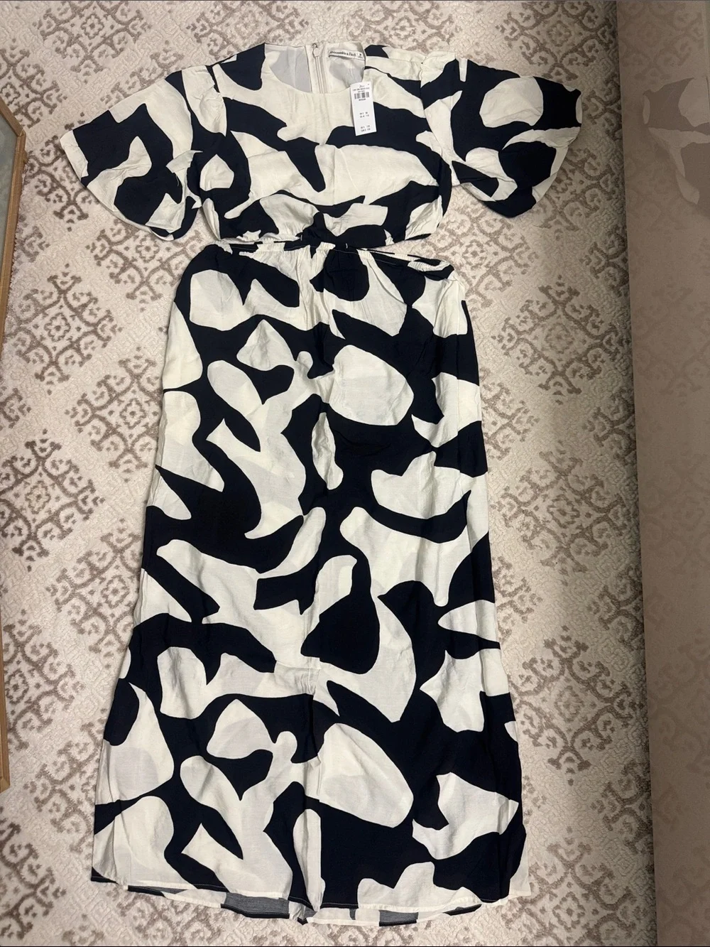 black and white abstract maxi dress Lily by Firmiana Womens Sleeveless V-Neck Handkerchief Hem Maxi Dress Womens Apparel Black White Abstract Print Black White / XS